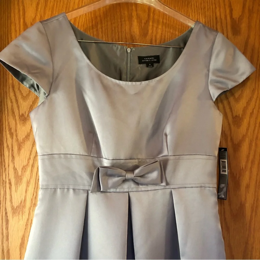 NWT Tahari Pewter Grey Paula Satin Dress 8 - Picture 4 of 15